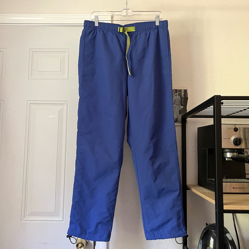 OBEY blue belted nylon‎ cropped straight leg pants